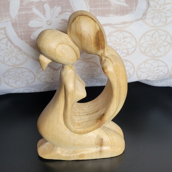 Hand Carved Wooden Abstract Couple Kissing - Picture 2 of 9